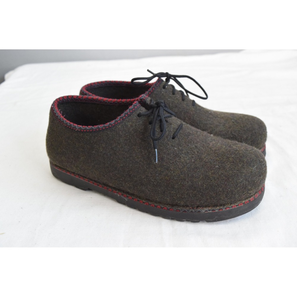 Wild n Wooly by Stegmann Shoes 10 Green Boiled Wool Lace Up Clogs Womens Comfort - Picture 4 of 7